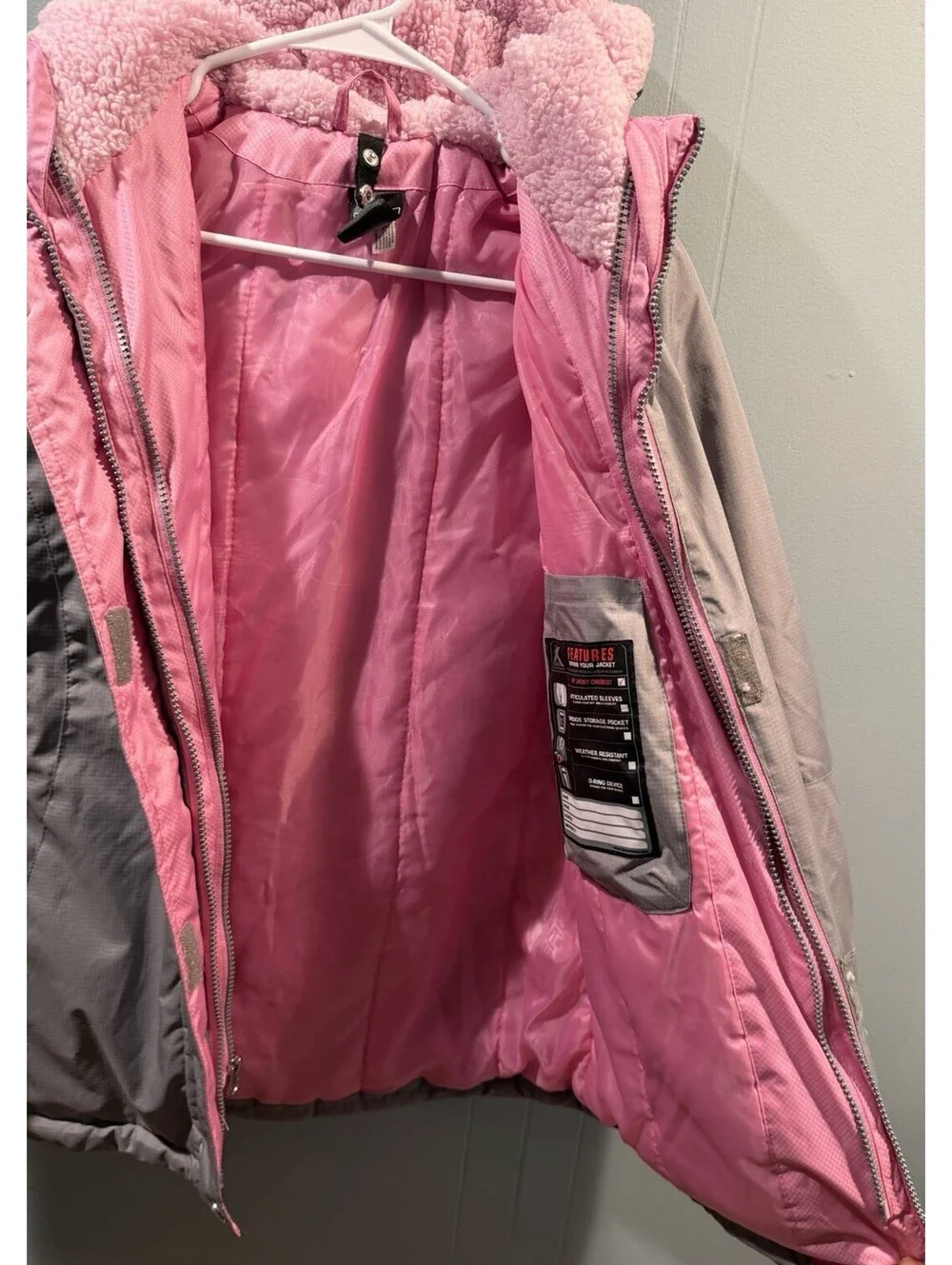 Youth Girls ZeroXposur Full Zip Coat Size 14/16 Gray & Pink Inside